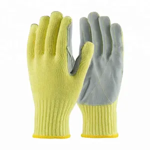 Aramid Machinist Glass Handing Working Leather Palm Slip Anti Heat Cut Resistant Hand Protection Safety Gloves