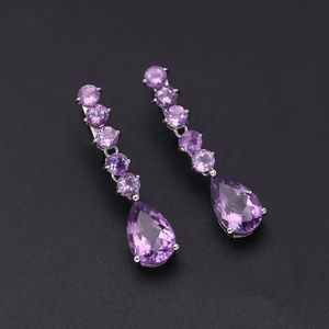 Pendientes de gota para mujer y niña, piedra de amatista natural de 925 CT, joyería de piedras preciosas de plata de ley - Product Image 3