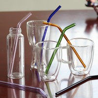 Pailles créatives en verre borosilicate résistant à la chaleur pour jus et lait, droites ou courbées, mtl