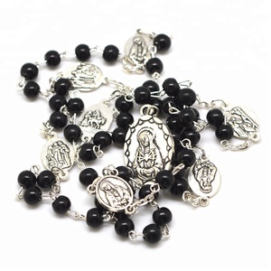 Católica artesanía de vidrio negro perla de imitación de Siete Dolores medalla Rosario bendecido por la oración - Product Image 2