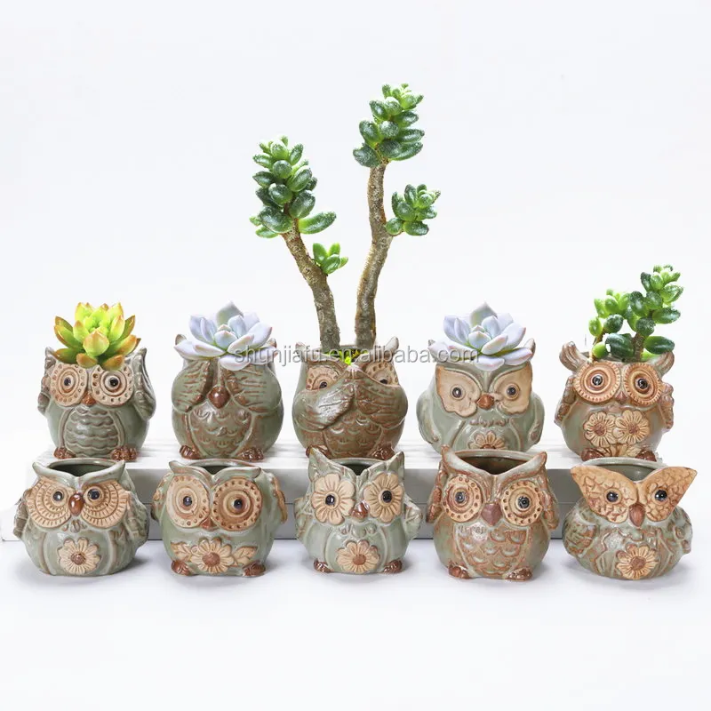 Various Choose Hot Sale Small Artificial Plant Pots Mini Succulent Ceramic Owl Flower Pot