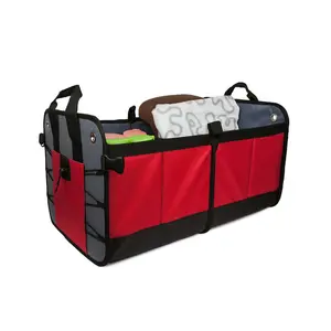 Red Auto Trunk Organizer For Groceries / Collapsible Storage Bins For Car