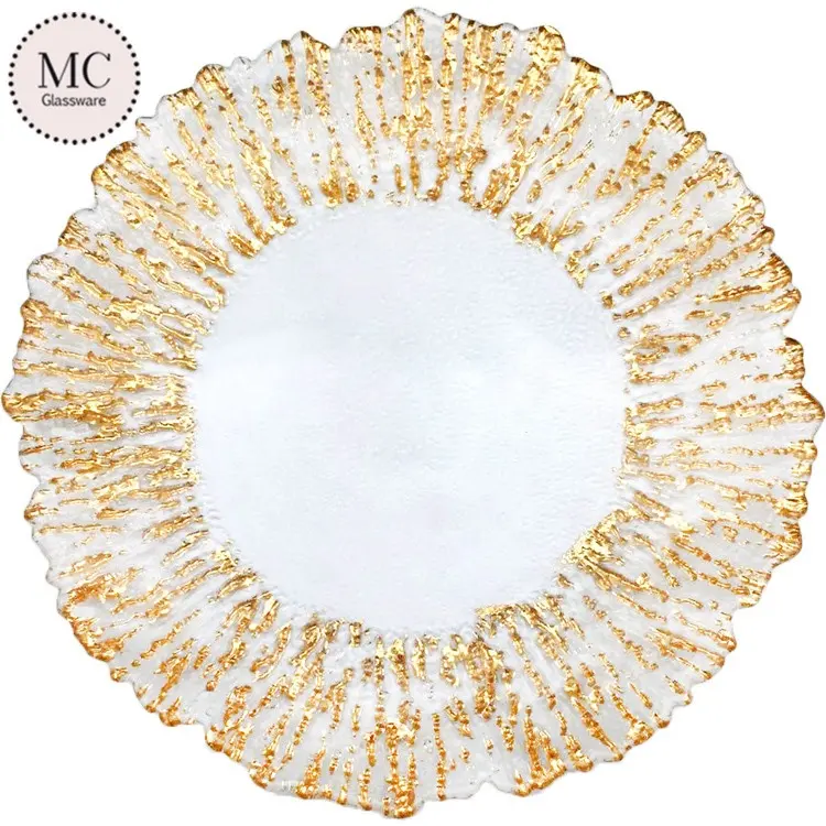 13 inch Gold glass charger plates wedding with gold rim wholesale