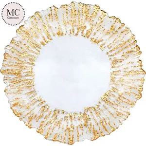 13 дюймов золото стеклянные тарелки для свадьбы с золотой каемкой оптом