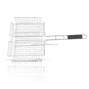 Rustproof katı krom-kaplama çelik ızgara örgü sepet kaynak demir tel ile BARBEKÜ grill mesh genişletilmiş uzun sert ahşap kolu