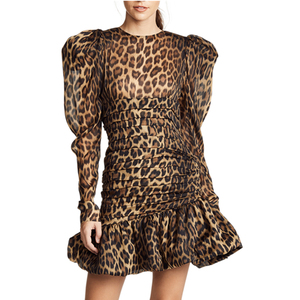 Estampado de <span class=keywords><strong>leopardo</strong></span> manga larga cuello redondo <span class=keywords><strong>vestido</strong></span> de Casual vestidos - Product Image 1