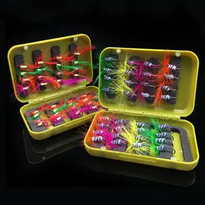 Isca artificial de inseto 32 pçs/set 30g, pesca com pena colorida com caixa de equipamento