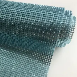 Decorative Sequin Fabric Hot Fix Light Blue Aluminum Metal Mesh Chain Mail Sheet For Placemat Table Cloth