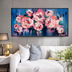 Palette <span class=keywords><strong>couteau</strong></span> fait à la main motifs rose toile texturée abstraite fleur peinture à l'huile - Product Image 2