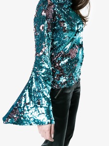 New Design Popular High Neck Long Sleeve <strong>Sequin</strong> <strong>Top</strong> Ladies Blouses &amp; <strong>Tops</strong> - Product Image 3