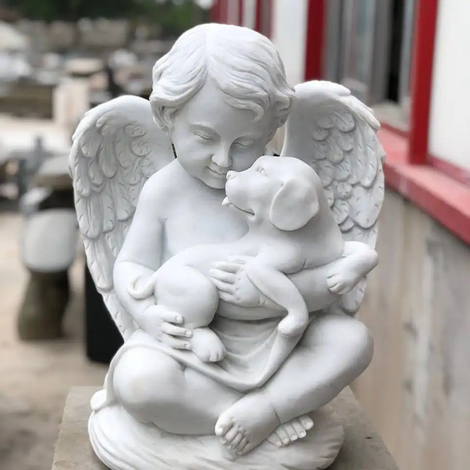 High quality life size garden landscaping home decoration religious figure sculpture marble wing angle statue for sale
