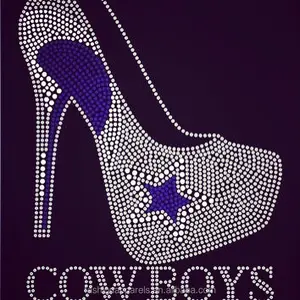 Fashion High Heel Shoes Cowboy Rhinestone heat transfer designs