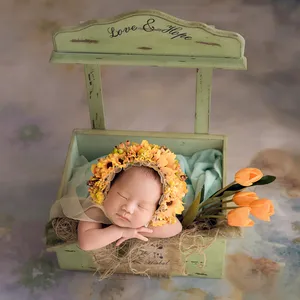 Newborn floral hat Baby granden bonnet Handmade gril flower bonnet Newborn photo props hat