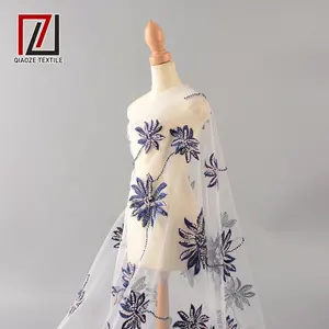 Projeto bonito da flor do bordado de pérolas beads vestido de noiva tecidos rendas