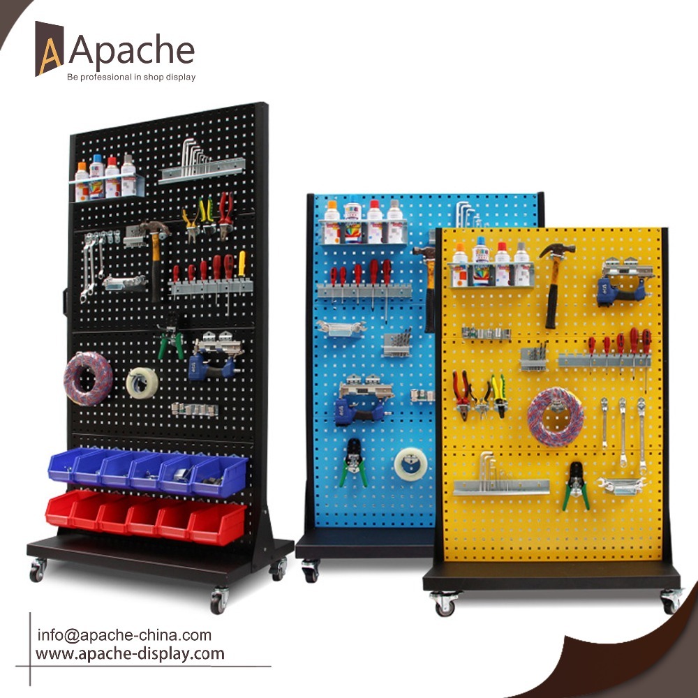 Customized Hot Selling Standing Pegboard Display Metal Display Stands Tool Display Stand With Wheels — view 2