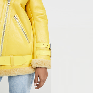 Blouson d'hiver pour <span class=keywords><strong>motard</strong></span> <span class=keywords><strong>en</strong></span> Faux <span class=keywords><strong>cuir</strong></span>, vêtement féminin avec épaules tombantes <span class=keywords><strong>en</strong></span> fourrure, nouveau Design 2020 - Product Image 5