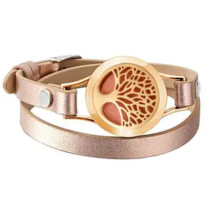 Wholesale luxury women bracelet genuine leather band aromatherapy essential oil diffuser bracelet