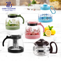 Mifa-théière transparente en verre borosilicate, de qualité alimentaire, résistante à la chaleur, décalcomanie, avec poignée en plastique, vente en gros