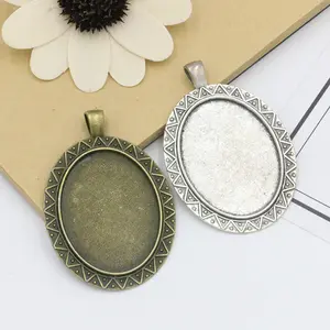 Nampan Liontin Oval Perunggu 30X40Mm, Pengaturan Dasar Bezel Cabochon Kosong