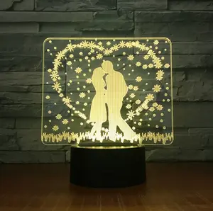 2024 New Valentine's Day Gift Romantic Wedding Decor 3D Night Light LED 7 Colors Flashing Night Lamp Gift Bedside Light