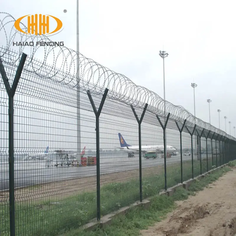 Bán buôn màu xanh lá cây pvc tráng an toàn dây lưới hàng rào hàng rào an ninh với dây đối với sân bay