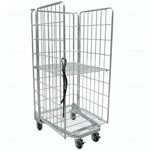 3 sides industrial transport galvanized foldable luggage metal roll cage