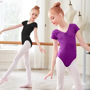 Yüksek kaliteli pamuk kısa kollu kız bale dans mayoları çocuklar için
