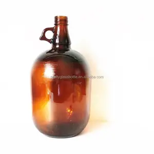 Jarra de vidrio ámbar de 1 galón, 1/2 galones, 2L, 4L, para vino, bebida, botella, jarra con asa