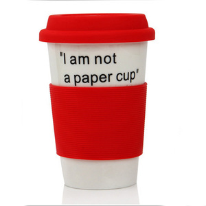 Tasse à café Tumbler en porcelaine à emporter Tasse de voyage personnalisée en céramique à double paroi avec couvercle en silicone Mugs Country - Product Image 2