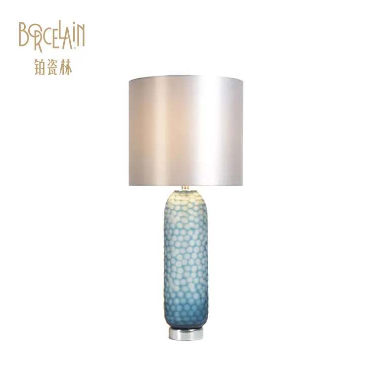 Crystal Table Lamp Green Glass Lamp for Hotel Living Room with Fabric Shade