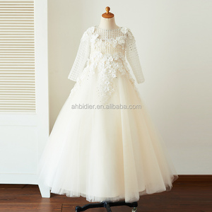 Abito da bambina a maniche lunghe in <span class=keywords><strong>Tulle</strong></span> di pizzo con perline Champagne abito da festa di compleanno principessa abito da bambina - Product Image 1