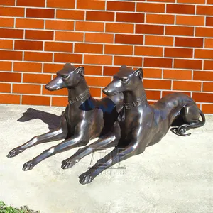 Custom antique cast brass animal sculpture bronze greyhound life size dog statue