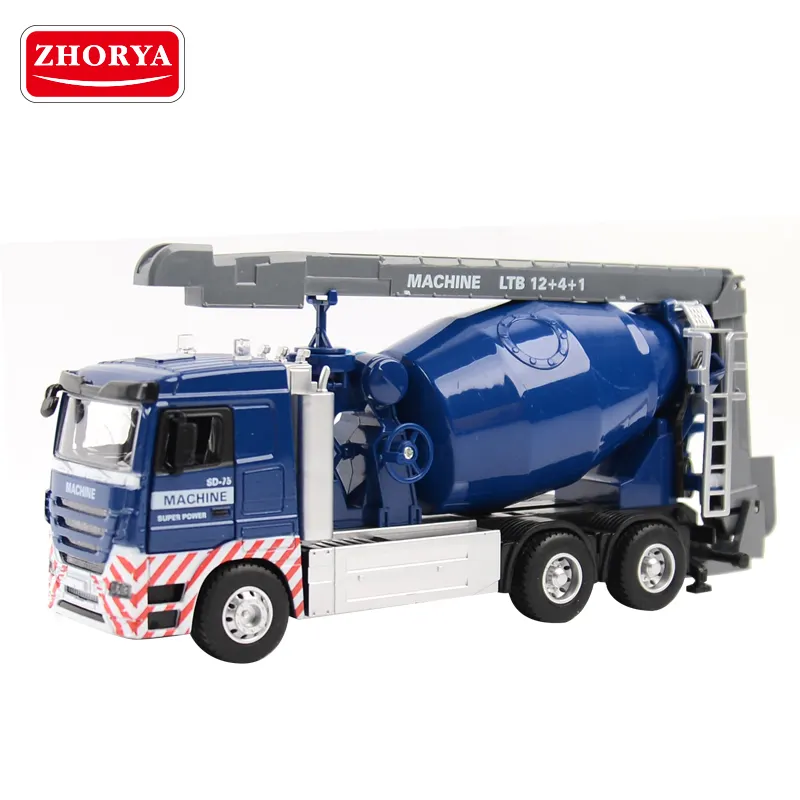 zhorya 1:32 scale small blue free wheel metal diecast model concrete mixer toy truck car with music and light