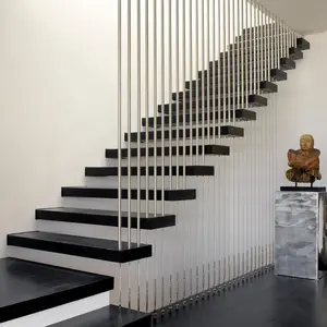 Modern indoor timber floating Staircase uk Design with wood tread stainless steel railings