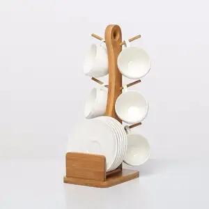 Bamboe Mok Boom Stand Afneembare Mok Houders Houten Espresso Koffie Thee Cup Stand Organizer Hold