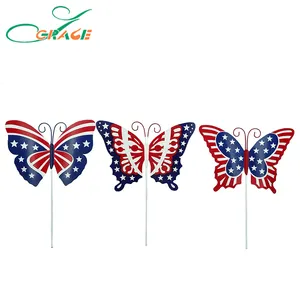 Metal USA Independence Day plant pick butterfly stake