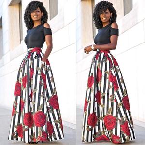 Due Pezzi Delle Donne Maxi Abiti Plus Size Bolla Abiti A Maniche Corte Top <span class=keywords><strong>Nero</strong></span> Lungo Abito Floreale Stampato - Product Image 3