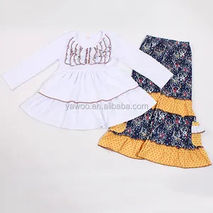 Yawoo blanc coton tunique match pantalon ensemble vêtements pour enfants de haute qualité