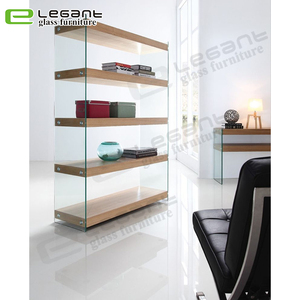 Estantería de vidrio templado con estantes de <span class=keywords><strong>madera</strong></span> de nogal de 5 capas - Product Image 1