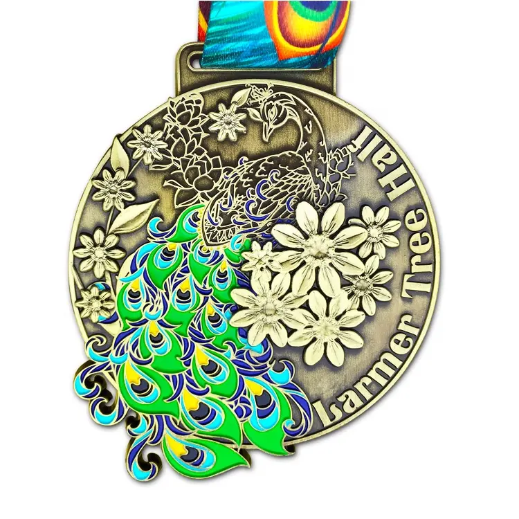 custom colorful zinc alloy award animal symbolise peacock souvenir 3D metal medal