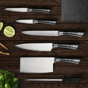 Juego de 6 Cuchillos de Cocina con Diseño de Patrón de Dibujo y Mango de Herradura - Product Image 1
