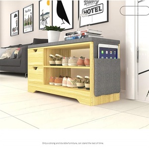 Hallway <strong>Shoe</strong> Storage Bench,<strong>Shoes</strong> Cabinet White / Oak <strong>Shoe</strong> <strong>Rack</strong> with Drawer and <strong>Seat</strong> Cushion Wooden (Beech 2 Drawers) - Product Image 4