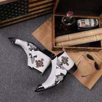 NA034 Bottines Homme Noires et Blanches Version Coréenne, Bottes en Cuir Véritable Style Britannique à Bout Pointu, Chaussures Respirantes à Fermeture Éclair et Rivets Tendance
