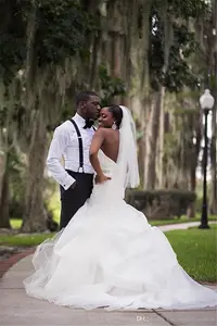 NE302 elegante ragazza nera afroamericana che borda abito da sposa con fascia a sirena abito da sposa lungo senza schienale bianco abito da sposa