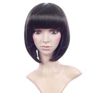 블랙 밥 가발 짧은 헤어 스타일 한국 수입 섬유 - Product Image 1
