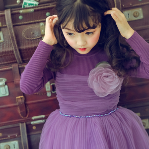 Del bambino delle ragazze del vestito dei capretti del manicotto lungo inverno maglioni abiti viola del fiore dei bambini del vestito di Natale per bambini di usura 6 anni di età - Product Image 5
