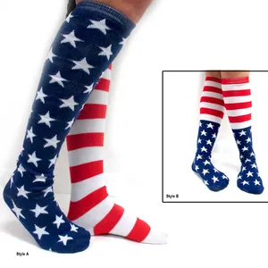 Fashion National American Flag Men Pattern Socks, USA Flag Knee High Men Socks Cotton Custom Design Socks