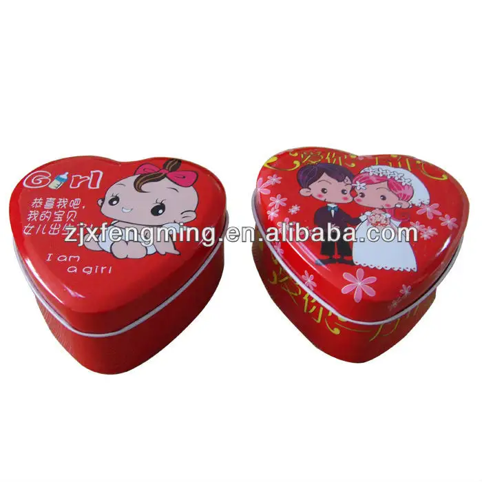 القلب-- على شكل هدية مربع مربع حلوى الزفاف المطبوعة الطفل الاحتفال علب الصفيح المعدنية