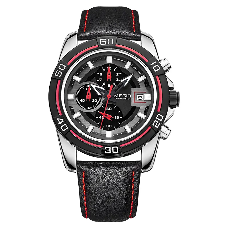 Reloj MEGIR Venta caliente OEM banda de cuero de los hombres reloj de pulsera de cuarzo para deportes