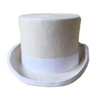 Chapeau de fête de style Chapeur Fou victorien, en feutre de laine blanc, avec un dessus décoré pour un effet magique